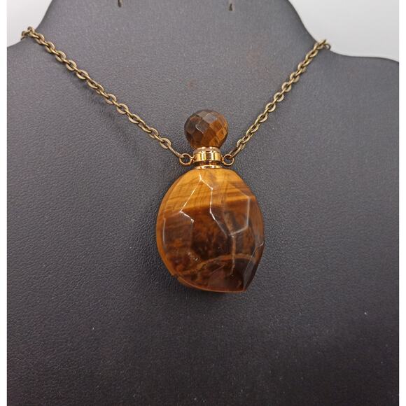 Solid Tiger Eye Bottle Necklace with dropper screw off lid - Picture 1 of 5